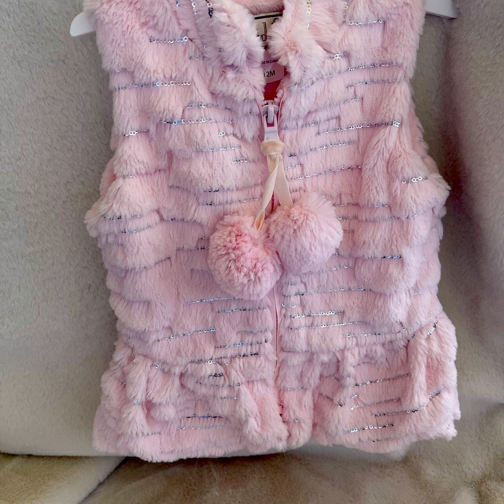 12M widgeon pink faux fur girls vest.